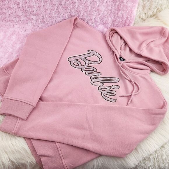 SMALL {Barbie} Pink Hooded Bling Rhinestones Sweatshirt - Picture 2 of 5